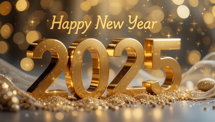 Golden Numbers Two Thousand Twenty Five Celebrate Happy New Year