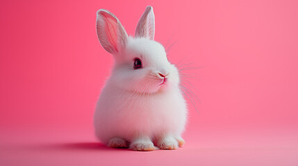 Obraz premium White bunny portrait on pink background