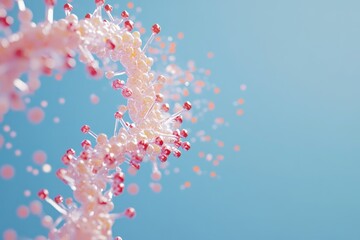 The intricate double helix of DNA sparkles with vibrant colors, showcasing its complex structure amidst a blurred, colorful backdrop, typical of scientific exploration