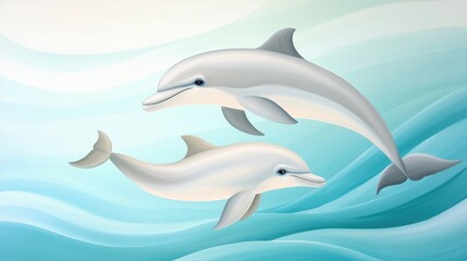 Fototapeta premium A tender scene of a mother dolphin swimming with her calf