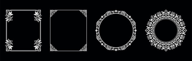 Set of decorative frames Elegant vector element for design in Eastern style, place for text. Floral black and white borders. Lace illustration for invitations and greeting cards.