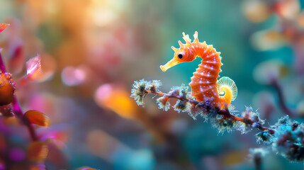 Spectacular Sea Horse in Vibrant Coral Reef