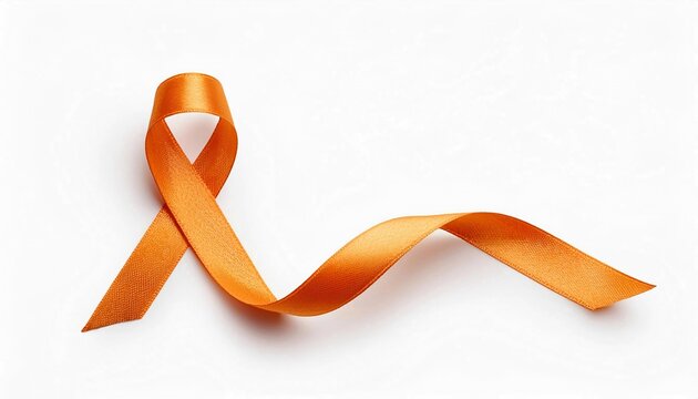 Orange ribbon isolated on white, orange ribbon symbolizes awareness of kidney cancer, leukemia, malnutrition, Attention Deficit Hyperactivity Disorder (ADHD) and multiple sclerosis. - Powered by Adobe