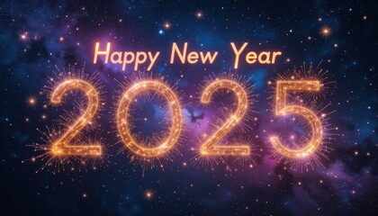 Happy New Year Two Thousand Twenty Five Sparkler Display