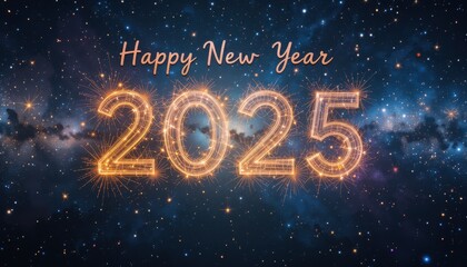 Happy New Year Two Thousand Twenty Five Sparkler Display