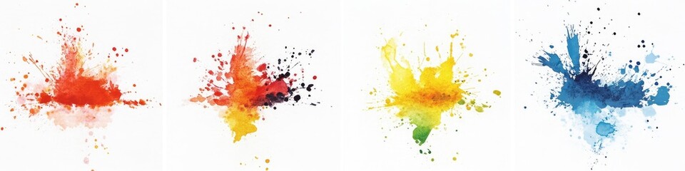 Fototapeta premium Abstract Watercolor Splashes in Rainbow Colors on White Background