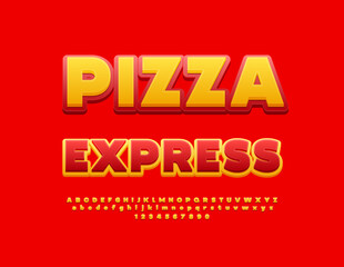 Vector advertising concept Pizza Express. Yellow and Red Creative Font. Uppercase Alphabet Letters and Numbers set
