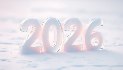 Glassy 2026 New Year Numbers Snowy Background Soft Light