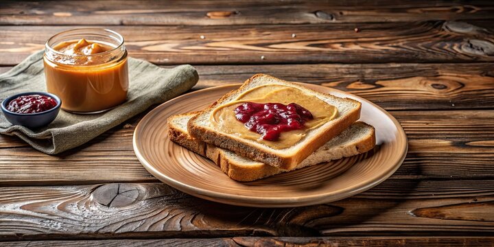 Delicious Toasted Bread with Creamy Nut Butter and Sweet Fruit Spread on Rustic Wooden Table