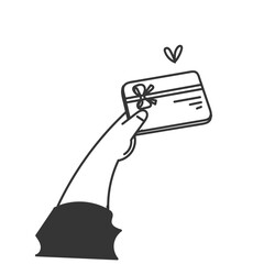 hand holding gift card doodle style cartoon