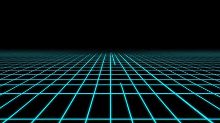 Retro Futuristic Grid: A Digital Landscape of Cyan Lines on Black Background