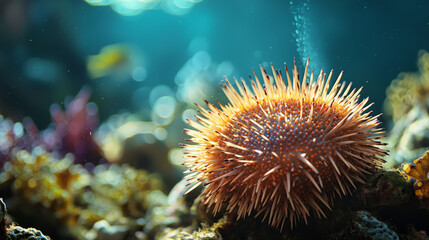 Fototapeta premium Vibrant sea urchin in colorful underwater world of the ocean