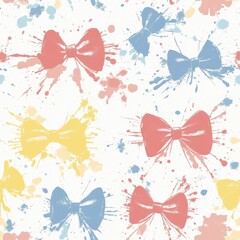 Colorful Bow Tie Pattern with Paint Splatter in Pastel Tones