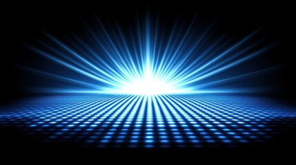 Fototapeta premium Abstract Blue Light Burst on a Gridded Surface