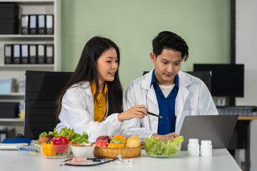 Microbiologists and nutrition experts analyze molecular samples in advanced food science labs, exploring innovations in nutrition, psychiatry, and health science research.