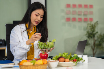Microbiologists and nutrition experts analyze molecular samples in advanced food science labs,...
