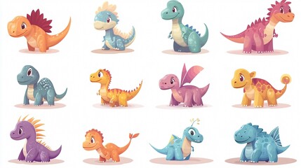 Obraz premium Adorable Cartoon Dinosaur in 2D Flat Vector Style
