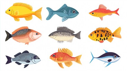 Fototapeta premium Vibrant 2D Fish Vector Illustration Isolated on White Background for Design Projects