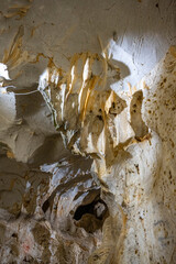 Interior of the large hall of old Karain cave, hidden in Mediterranean region. Confirms human...