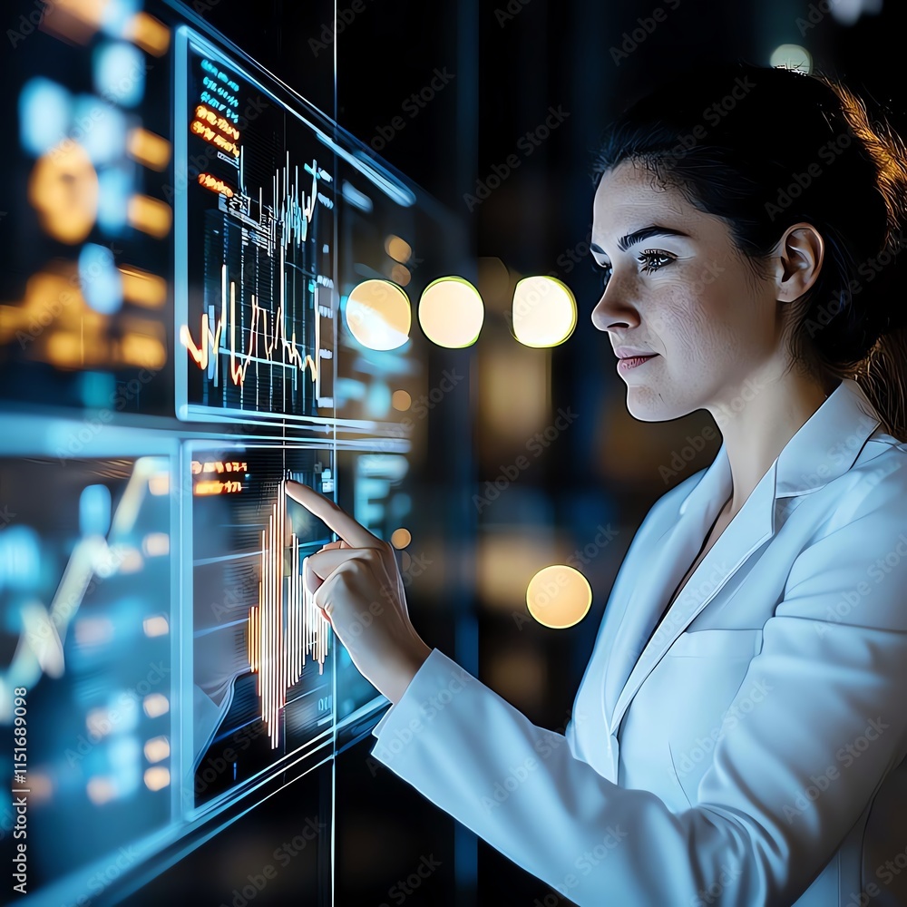 Aufkleber professional analyzing digital data on a futuristic touchscreen interface. concept of innovation and