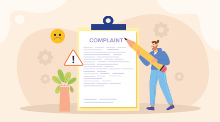 An illustration depicting the process of problem resolution and complaint handling, with a visual of a customer service representative interacting with a customer through a digital interface