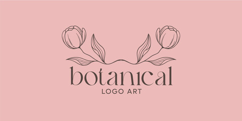 flower leaf boho botanical logo art vector