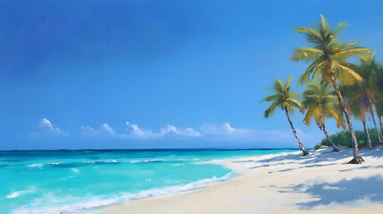 Obraz premium Serene Tropical Beach: Palm Trees, Turquoise Waters, and White Sand