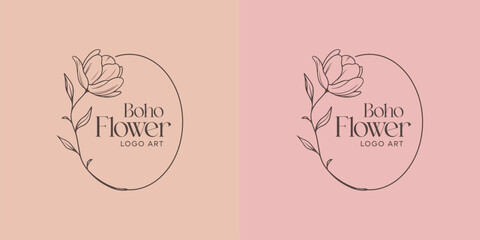 flower leaf boho botanical logo art vector