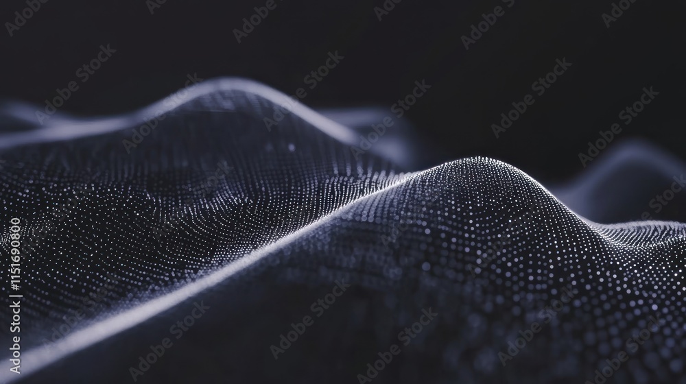 Poster abstract digital landscape: a mesmerizing visualization of data points forming undulating waves, evo