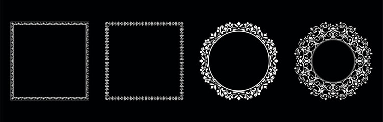 Set of decorative frames Elegant vector element for design in Eastern style, place for text. Floral black and white borders. Lace illustration for invitations and greeting cards.