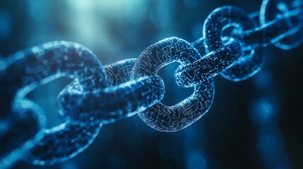 A glowing blue chain, conceptualizing digital security and connection.