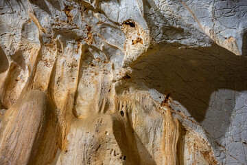 Interior of the large hall of old Karain cave, hidden in Mediterranean region. Confirms human...