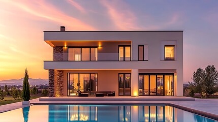 Elegant house with a swimming pool in a modern architectural style