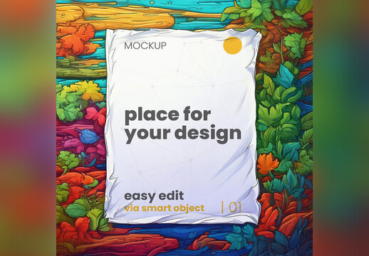 Sheet of Paper Cartoon Style Mockup with Colorful Nature