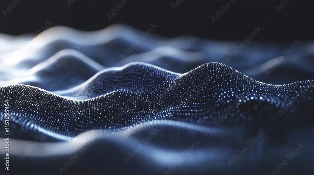 Poster abstract digital landscape: a mesmerizing visualization of data points forming undulating waves, evo