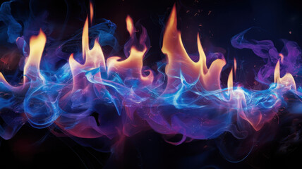 Fototapeta premium A mesmerizing display of colorful flames with swirling blue and orange hues, creating an enchanting and dynamic visual effect.