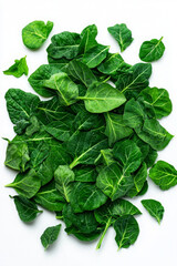 Fototapeta premium Fresh collard greens leaves arranged on white background, vibrant and healthy