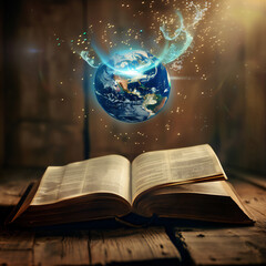 Earth globe illustration floating above the book, version 10