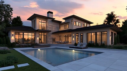 Fototapeta premium Elegant house with a swimming pool in a modern architectural style