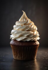 Single Cupcake on a dark background with soft lighting effects,  dessert, cupcake
