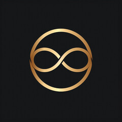  Minimalist infinity symbol in gold on a black background, representing eternity, balance, and timeless elegance.