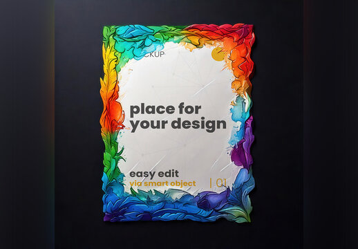 Vertical Paper Cartoon Style Mockup with Colorful Nature Around