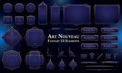 Set of Art Nouveau Fantasy Elements for user interface, poster, video. Fantasy magic HUD. Template for rpg game interface. Vector Illustration EPS10