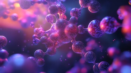 Artistic depiction of molecular advancements with clean geometric patterns and vibrant luminous elements, symbolizing innovation 