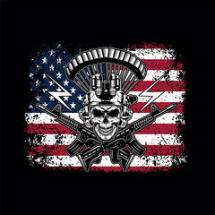 Patriotic Skull Design with American Flag and Rifles for Apparel