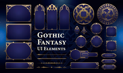 Set of Gothic Fantasy Elements for user interface, poster, video. Fantasy magic HUD. Template for rpg game interface. Vector Illustration EPS10