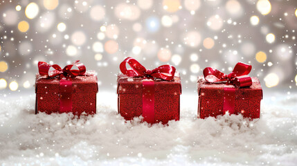 Elegant Red Christmas Gifts with Golden Ribbons