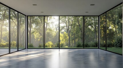 Obraz premium Modern Room with Panoramic Forest View