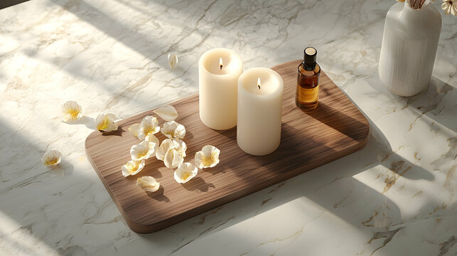 Marble Tabletop with Ivory Candles and Dried Flower Accents