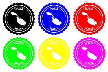 Obraz premium Malta - rubber stamp - vector, Republic of Malta map pattern - sticker - black, red, blue, green, yellow, purple